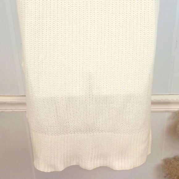 Women Ivory cowl neck sleeveless tunic length knit Lagenlook Boho sweater sz 12 - Picture 8 of 10